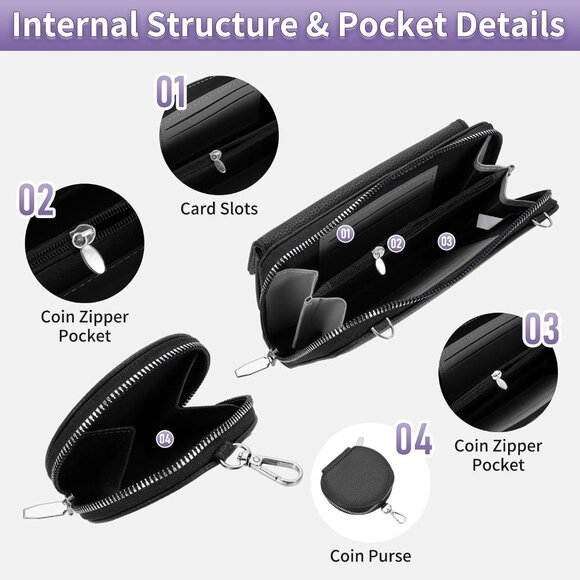 Small Crossbody Purse for Women Soft PU Wallet Phone Bag with Coin Pouch - Picture 4 of 6